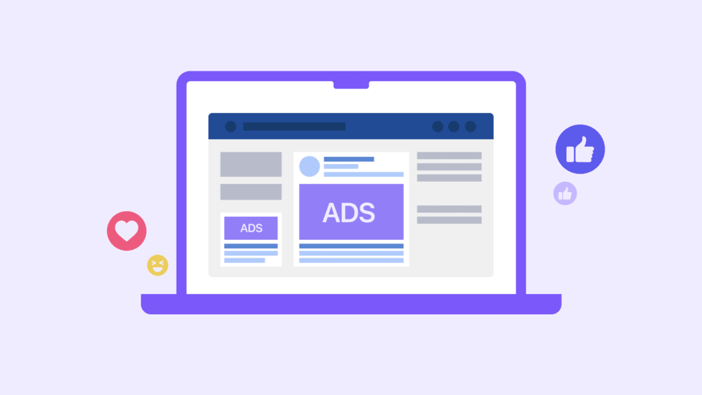 An infographic displaying ads on a laptop. 