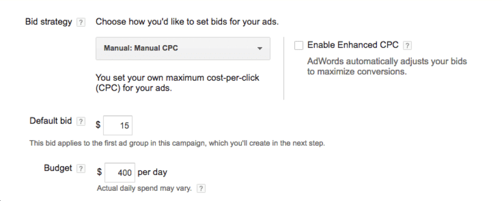 A screenshot of the Manual bidding strategy function. 