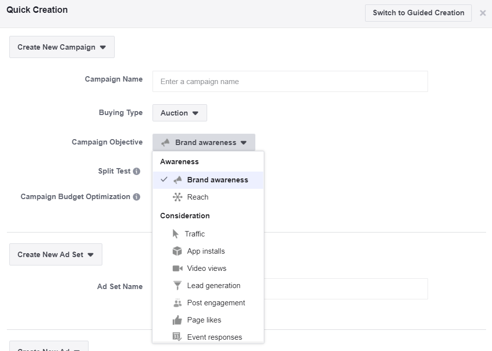 A screenshot of the Meta campaign manager. 