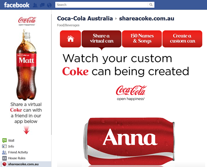 A Facebook ad displaying Coca Cola campaigns.