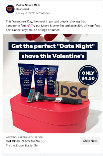 A Facebook ad displaying a Dollar Shave Club campaign. 