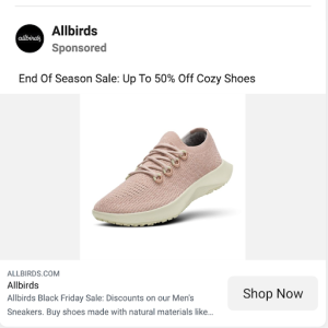 An Allbirds Facebook ad.