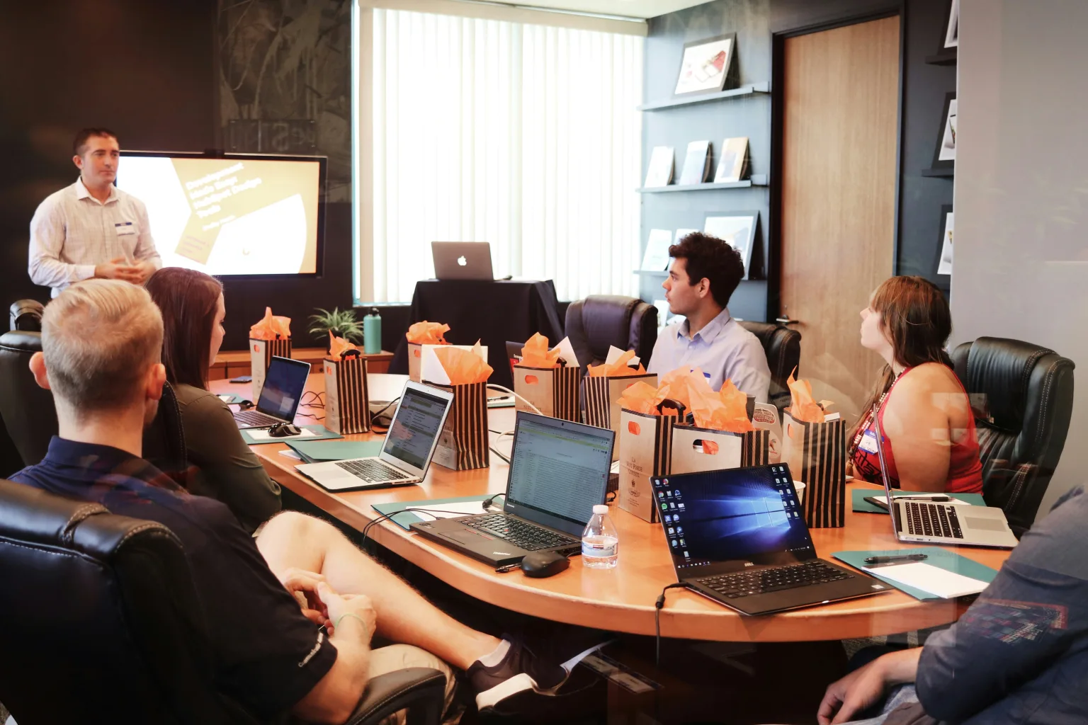 A group of marketers discussing strategy.
