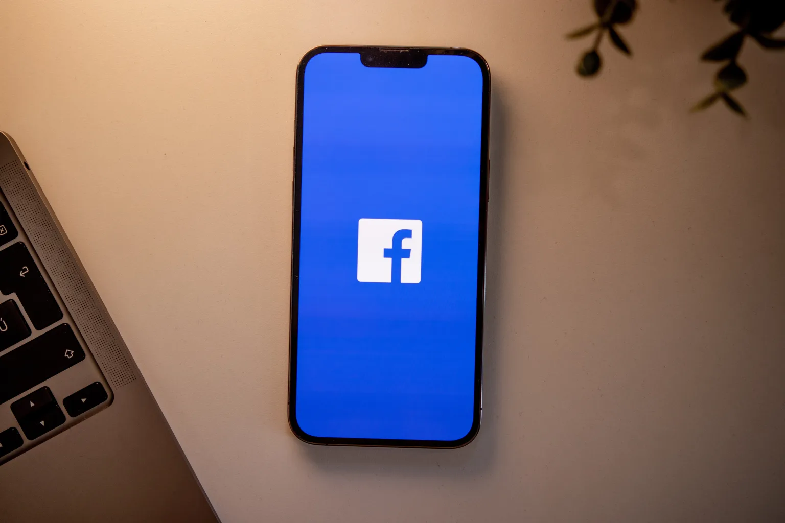 A phone displaying the Facebook logo.